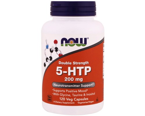 Амінокислота Now Foods 5-HTP (Гідрокситриптофан), Подвійна Сила, 200 мг, 120 вегета (NOW-00111) 