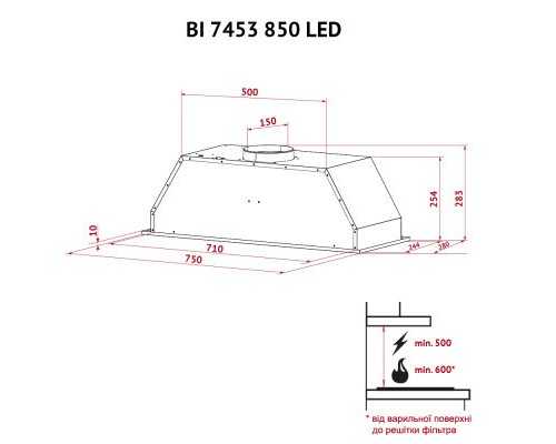 Витяжка кухонна Perfelli BI 7453 I 850 LED