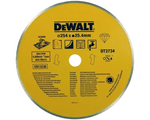 Диск пильний DeWALT алмазний бетон/цегла/підлогова плитка/кахель, 250х1.6х25.4 мм (DT3734)