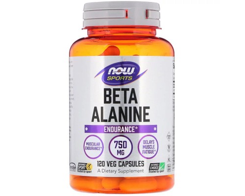 Амінокислота Now Foods Бета-Аланін, Beta-Alanine, 750 мг, 120 вегетаріанських капсул (NOW-02008) 