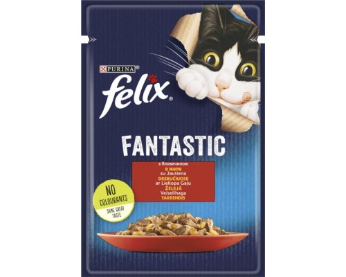 Вологий корм для кішок Purina Felix Fantastic з яловичиною в желе 85 г (7613039838624)