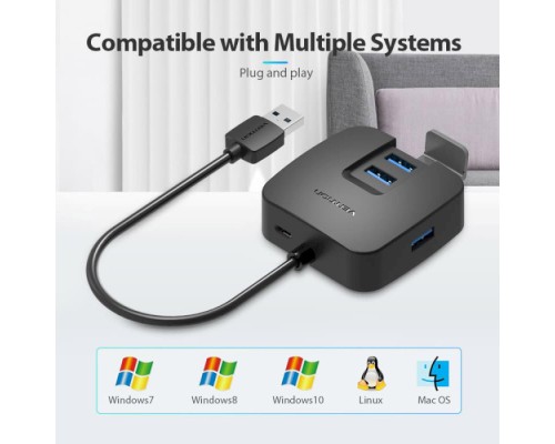 Концентратор Vention USB 3.0 to 4хUSB 3.0 Black 1.0m (CHBBF)