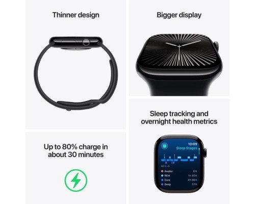 Смарт-годинник Apple Watch Series 10 GPS 46mm Jet Black Aluminium Case with Black Sport Band - M/L (MWWQ3QH/A)