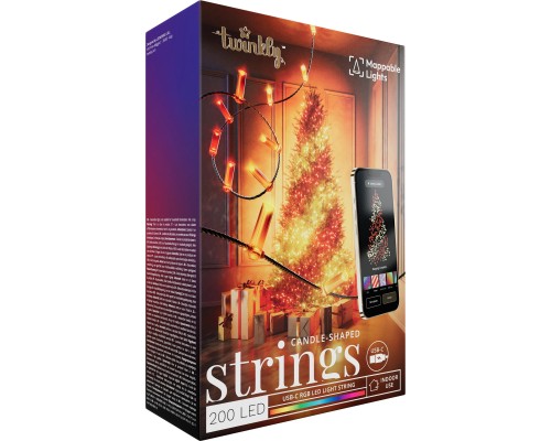 Гірлянда Twinkly Smart LED Strings USB 200 Candle-shaped RGB LEDs, Green Wire, USB-C 12м (TWKC200RGB-G)