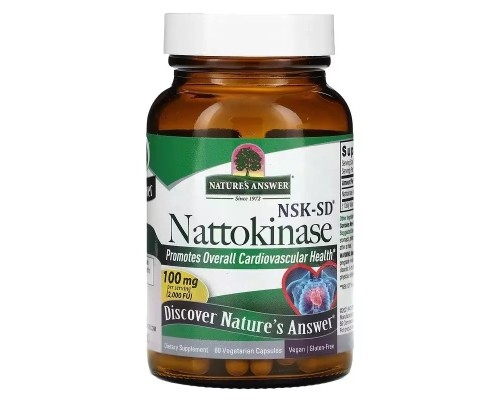 Вітамінно-мінеральний комплекс Nature's Answer Наттокіназа, 100 мг, Nattokinase, 60 вегетаріанських капсул (NTA-16575)