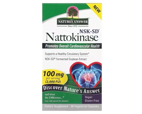 Вітамінно-мінеральний комплекс Nature's Answer Наттокіназа, 100 мг, Nattokinase, 60 вегетаріанських капсул (NTA-16575)