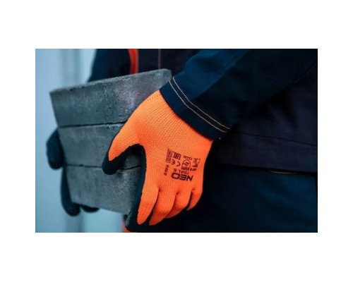 Захисні рукавиці Neo Tools латексне покриття, поліестер, р.10, помаранчево чорні (97-612-10)