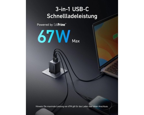 Зарядний пристрій Anker GaNPrime 67W 2xUSB-C PD + 1xUSB-A Black (A2669313)