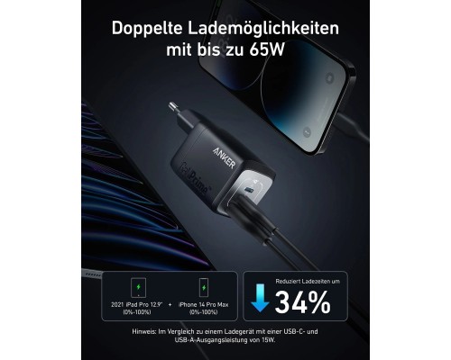 Зарядний пристрій Anker GaNPrime 67W 2xUSB-C PD + 1xUSB-A Black (A2669313)