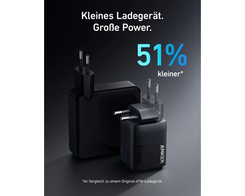Зарядний пристрій Anker GaNPrime 67W 2xUSB-C PD + 1xUSB-A Black (A2669313)