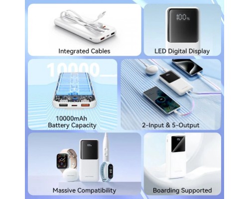 Батарея універсальна Vention 10000mAh 22.5W 3A PD, Built-in USB-C+Lightning Cables, White (FHOW0)