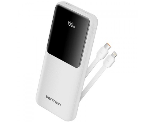 Батарея універсальна Vention 10000mAh 22.5W 3A PD, Built-in USB-C+Lightning Cables, White (FHOW0)