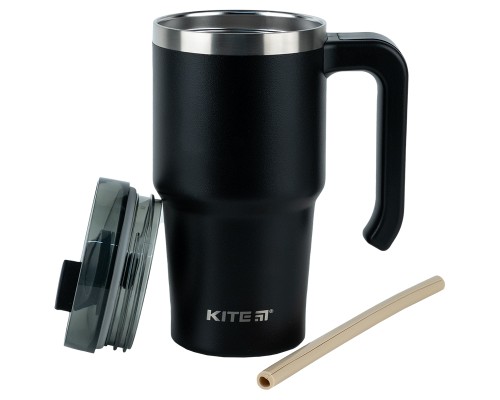 Термокружка Kite з ручкою 600 мл чорна (K24-1207-1)