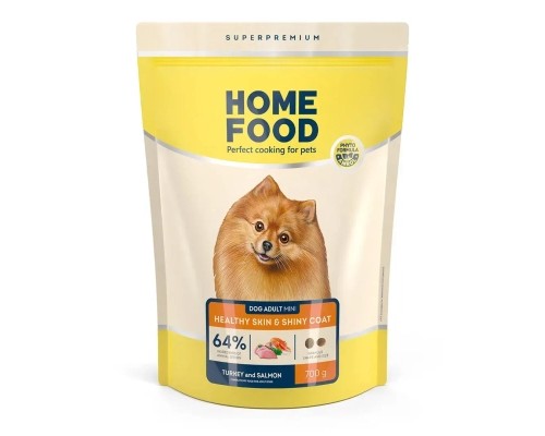 Сухий корм для собак Home Food ADULT MINI Healthy Skin And Shiny Coat з індичкою та лососем 700 г (4820235020354)