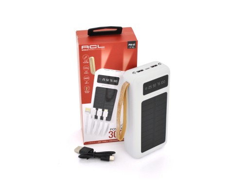 Батарея універсальна ACL 30000mAh, SOLAR, Type-C/Lighting/Micro/USB, White (PW-61)