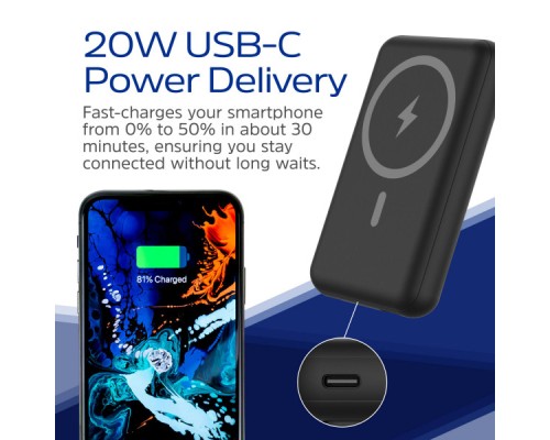 Батарея універсальна Energizer Magnetic Wireless 10000mAh 22.5W PD USB-A, USB-C In/Out, Black (QM10002PQ)