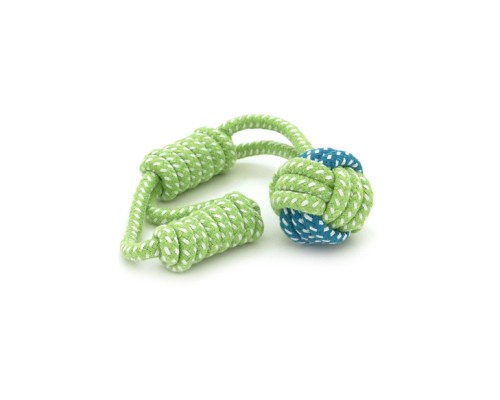 Іграшка для собак Voltronic Мотузка-апорт із вузлами форма кулі 6х27 см зелено-синя (YT41106)
