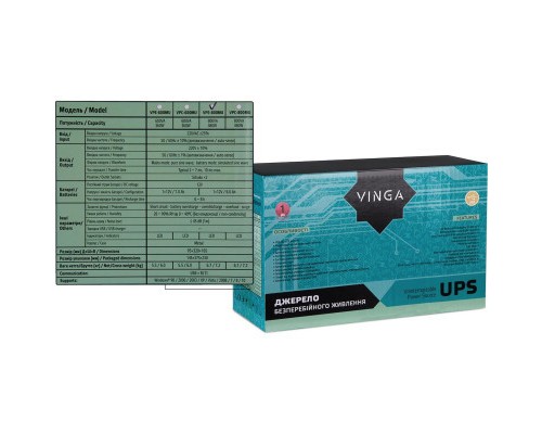 Пристрій безперебійного живлення Vinga LED 800VA metal case with USB (VPE-800MU)