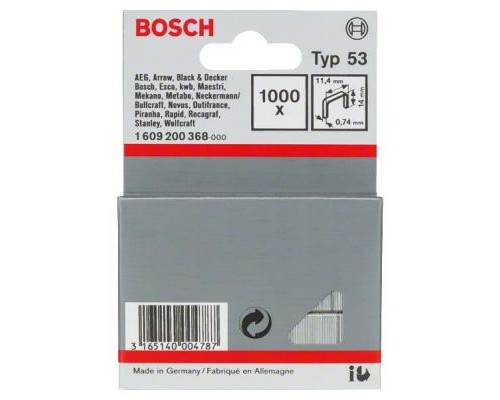 Скоби для будівельного степлера Bosch 14мм ТИП 53, 1000шт (1.609.200.368)