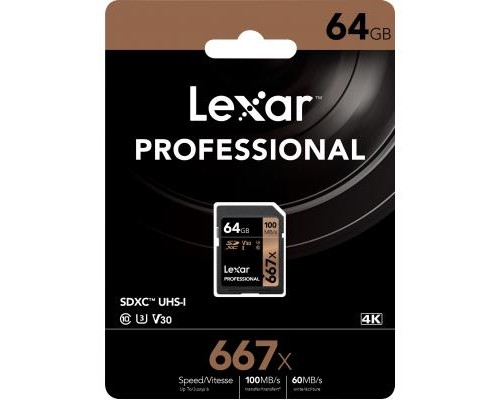 Карта пам'яті Lexar 64GB SDXC class 10 UHS-I U3 V30 667x Professional (LSD0667064G-BNNNG)