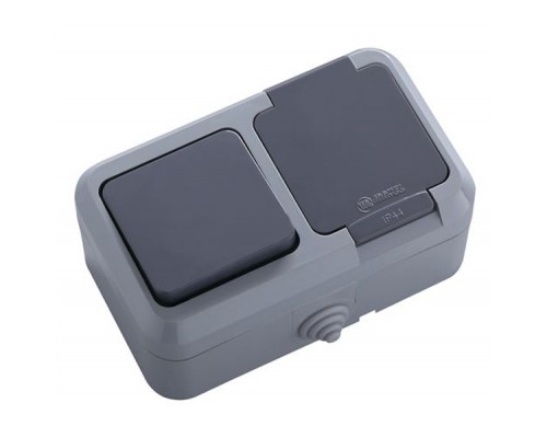 Вимикач MAKEL IP 44серая+розетка з кришкою (18150)