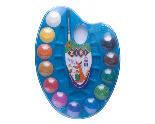 Акварельні фарби ZiBi KIDS Line на палітрі, 12 кол. натур. пензель сині (ZB.6558-02)