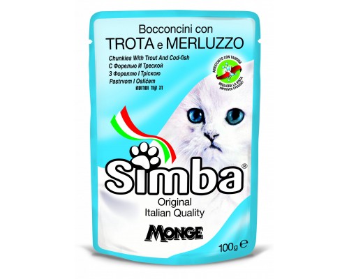Вологий корм для кішок Simba Cat Wet форель та тріска 100 г (8009470009362)