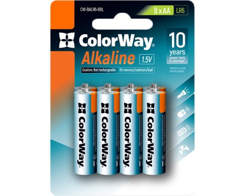 Батарейка ColorWay AA LR6 Alkaline Power (лужні) * 8 blister (CW-BALR06-8BL) 