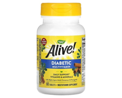 Мультивітамін Nature's Way Діабетичні мультивітаміни, Alive! Diabetic Multivitamin, 60 табл (NWY-12371)