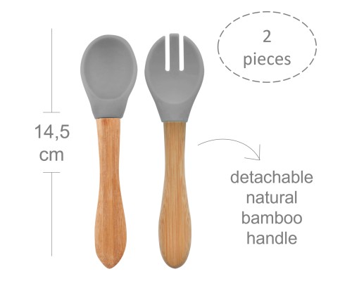 Набір дитячого посуду MinikOiOi Dig In - Powder Grey ложка та виделка силіконові (101060057)