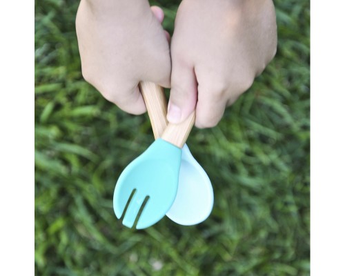 Набір дитячого посуду MinikOiOi Dig In - Powder Grey ложка та виделка силіконові (101060057)