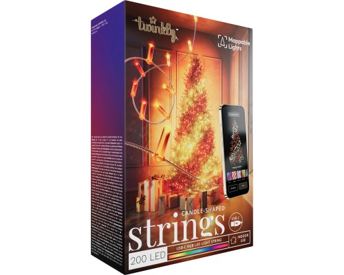 Гірлянда Twinkly Smart LED Strings USB 200 Candle-shaped RGB LEDs, Clear Wire, USB-C 12м (TWKC200RGB-T)