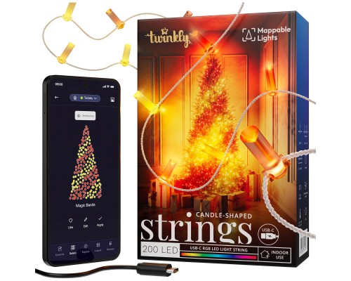 Гірлянда Twinkly Smart LED Strings USB 200 Candle-shaped RGB LEDs, Clear Wire, USB-C 12м (TWKC200RGB-T)