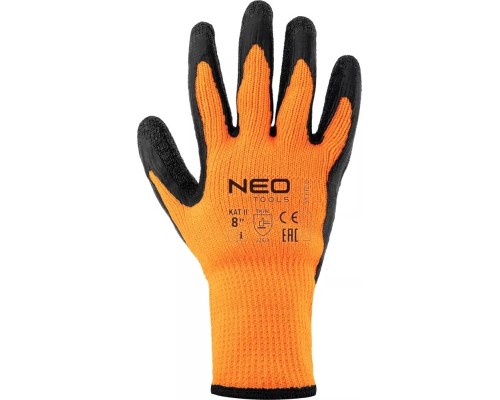 Захисні рукавиці Neo Tools латексне покриття, поліестер, р.8, помаранчево чорні (97-612-8)