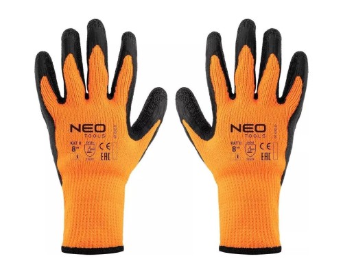 Захисні рукавиці Neo Tools латексне покриття, поліестер, р.8, помаранчево чорні (97-612-8)