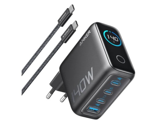 Зарядний пристрій Anker Laptop GaN 140W 3xUSB-C PD3.1 + USB-A + display + cable Black (B2697GZ1)