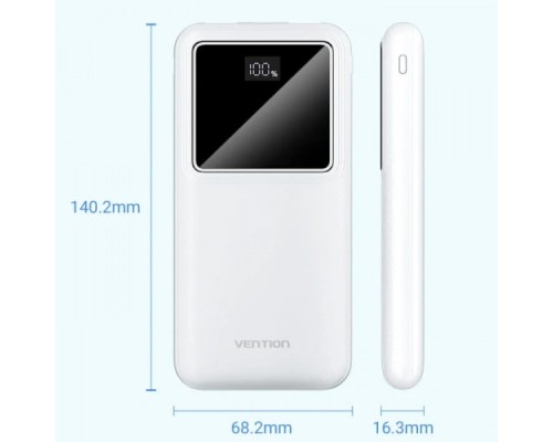 Батарея універсальна Vention 10000mAh 22.5W 3A PD, QC/3.0, LED Display, White (FHKW0)
