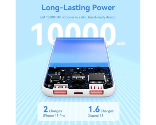 Батарея універсальна Vention 10000mAh 22.5W 3A PD, QC/3.0, LED Display, White (FHKW0)