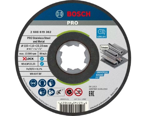 Круг відрізний Bosch Professional X-Lock по металу 115х1.6мм (2.608.619.362)