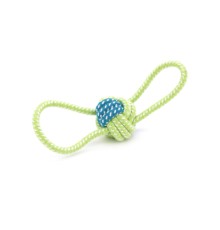 Іграшка для собак Voltronic Мотузка-апорт із вузлами форма кулі з двома петлями 6х16 см зелено-синя (YT41102)