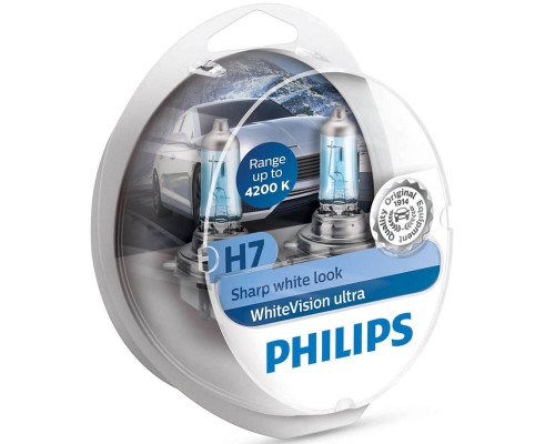 Автолампа Philips H7 WhiteVision Ultra +60% 2шт (12972WVUSM)