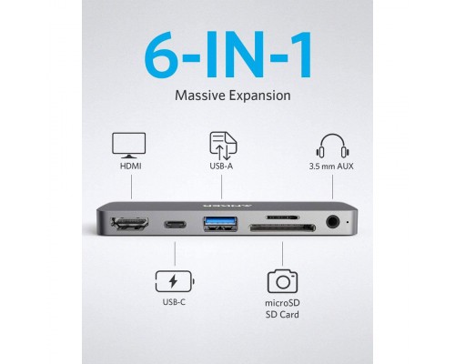 Концентратор Anker PowerExpand Direct 6-in-1 USB-C PD Media Hub (Gray) (A83620A1)