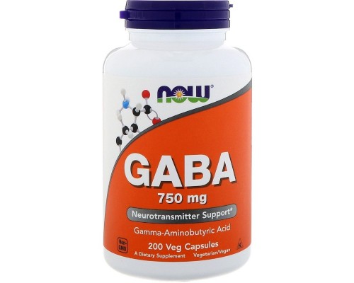Амінокислота Now Foods GABA (Гамма-аміномасляна кислота) 750мг, 200 капсул (NOW-00129) 