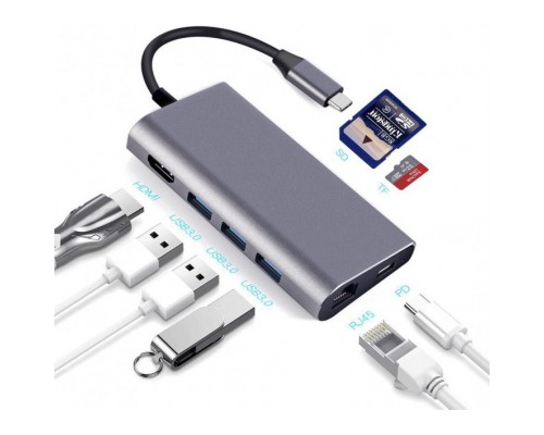 Концентратор Dynamode USB3.1 Type-C to HDMI, 3хUSB3.0, RJ45, USB Type-C Female, SD (Dock-USB-TypeC-HDMI-USB3.0-RJ45)