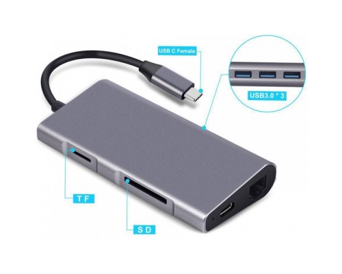 Концентратор Dynamode USB3.1 Type-C to HDMI, 3хUSB3.0, RJ45, USB Type-C Female, SD (Dock-USB-TypeC-HDMI-USB3.0-RJ45)