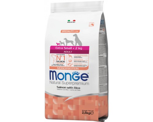 Сухий корм для собак Monge Extra Small Adult Salm/Rice зі смаком лосося 2.5 кг (8009470011464)