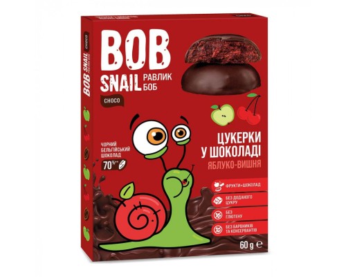 Цукерка Bob Snail Равлик Боб яблучно-вишневі в чорному шоколаді 60 г (4820219341338)