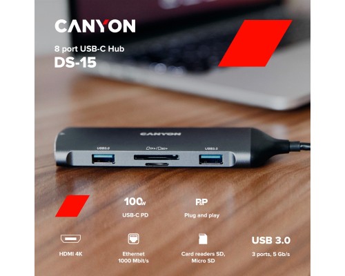 Порт-реплікатор Canyon 8-in-1 USB-C (CNS-TDS15)