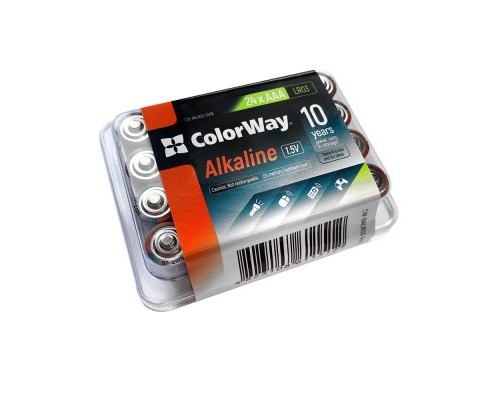 Батарейка ColorWay AAA LR03 Alkaline Power (лужні) * 24шт plastic box (CW-BALR03-24PB) 