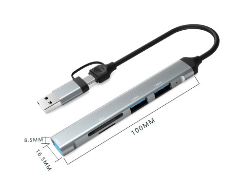 Концентратор Dynamode 5-in-1 USB Type-C/Type-A to 1хUSB3.0, 2xUSB 2.0, card-reader SD/MicroSD (DM-UH-514)